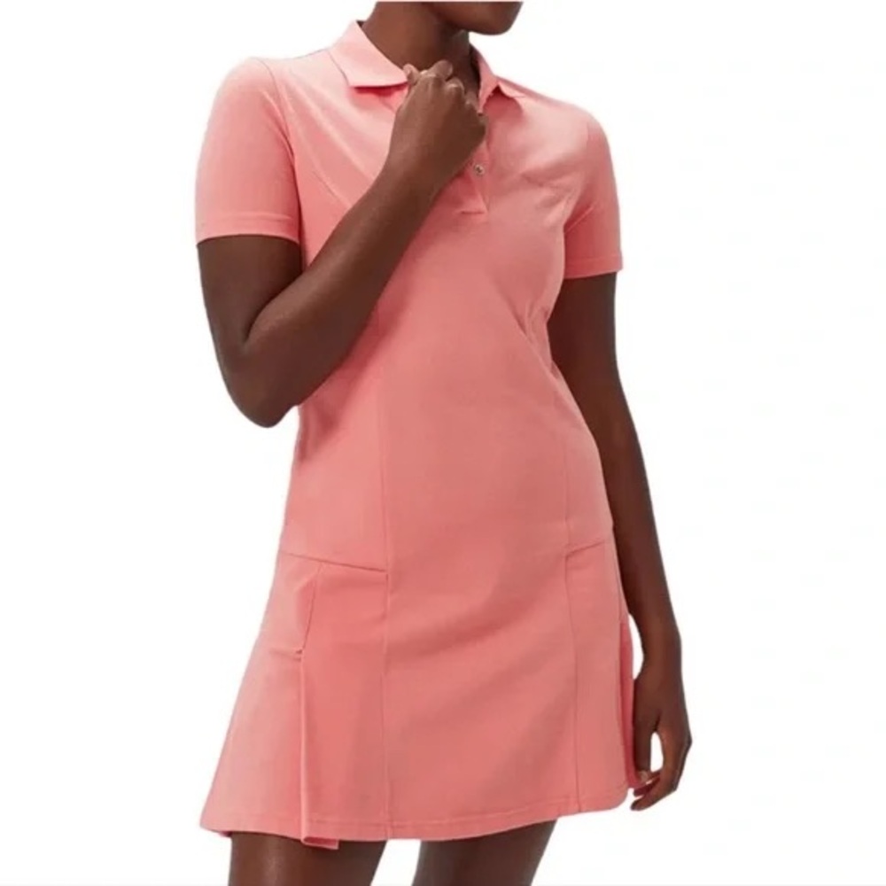 Outdoor Voices Coral Stretch Cotton Short Sleeve Pleated Mini Polo‎ Tennis Dress